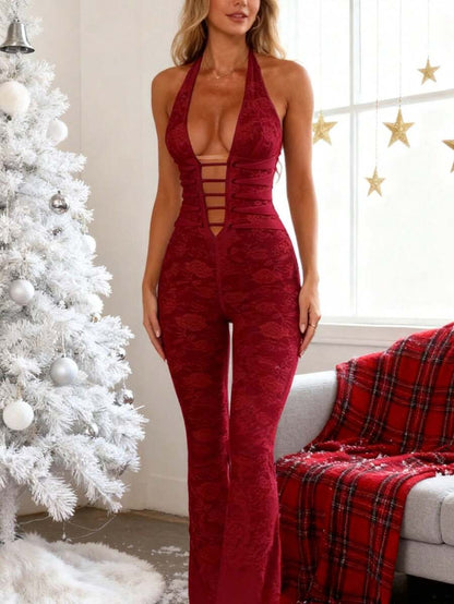SHEIN MOD – Combinaison en dentelle avec dos nu et jambes évasées