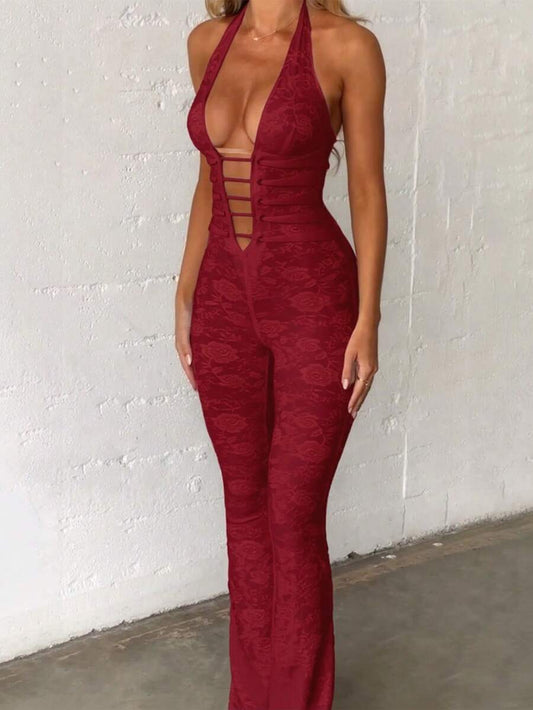 SHEIN MOD – Combinaison en dentelle avec dos nu et jambes évasées