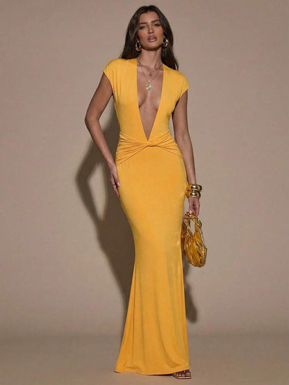 SHEIN BAE – Robe moulante à col V et manches courtes pour événements estivaux
