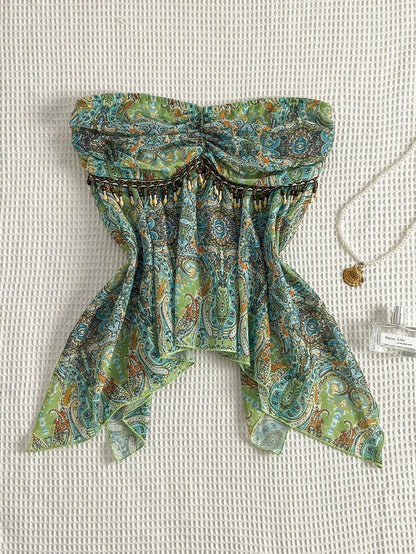 Flirla – Blouse en chiffon à lien taille unique et ourlet asymétrique