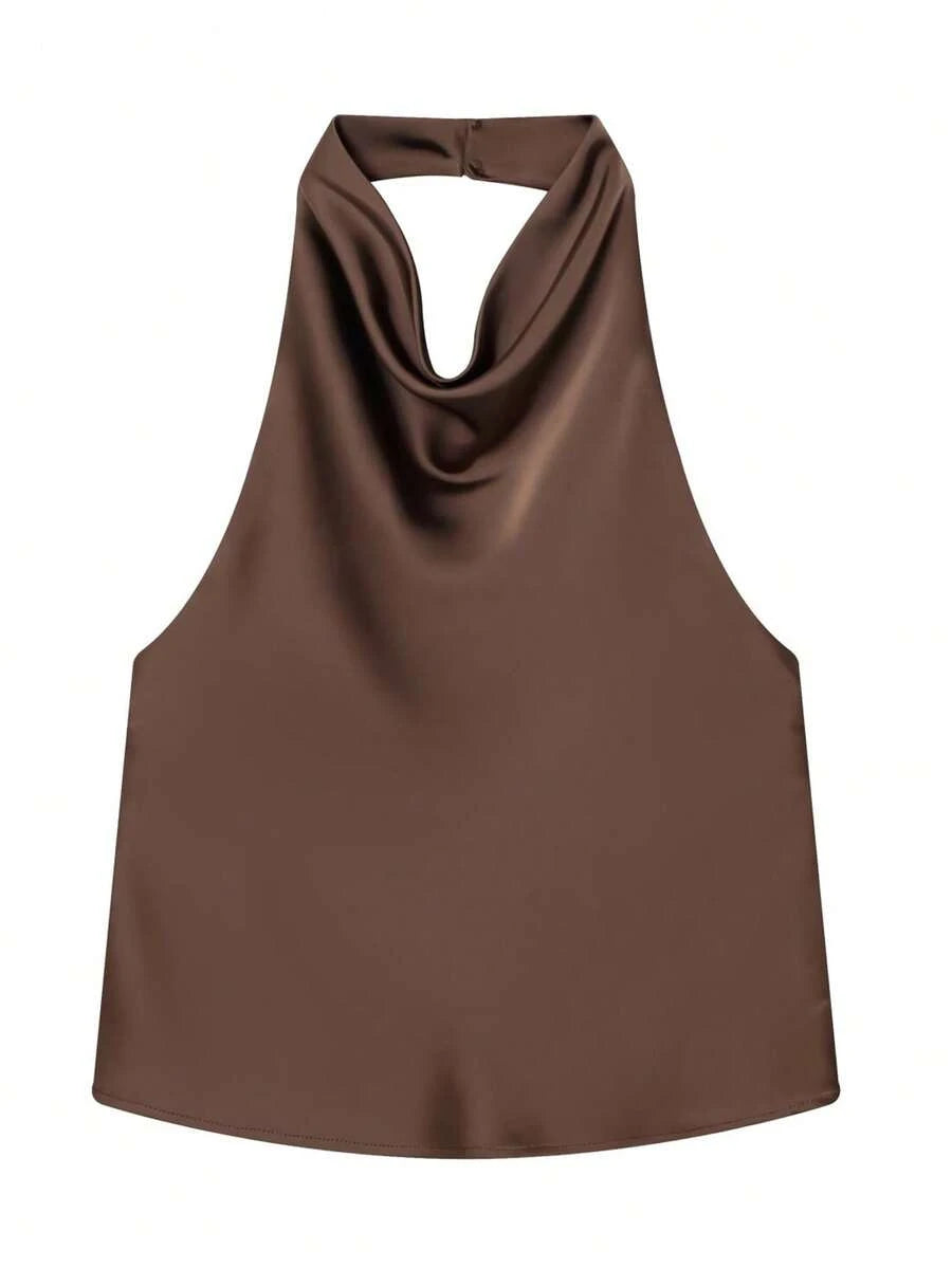 SHEIN - Débardeur dos nu à bretelles spaghetti, satin fluide et coupe ajustée