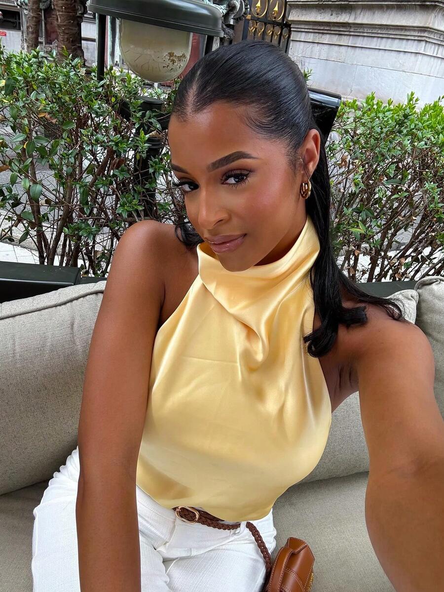 SHEIN - Débardeur dos nu à bretelles spaghetti, satin fluide et coupe ajustée