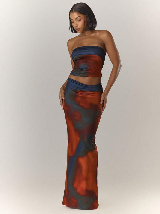 MUSERA – Ensemble top bandeau et robe longue, design élégant pour occasions spéciales