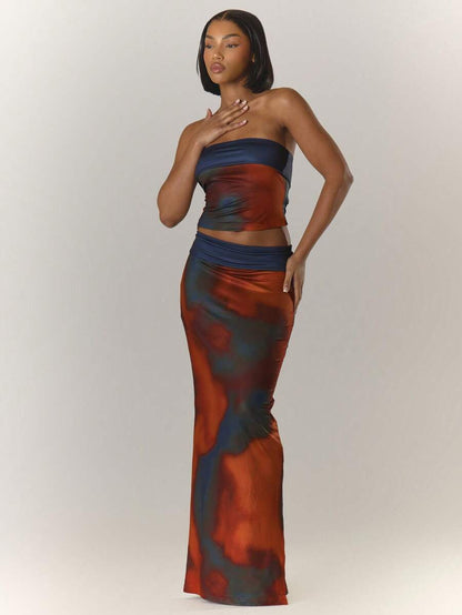 MUSERA – Ensemble top bandeau et robe longue, design élégant pour occasions spéciales