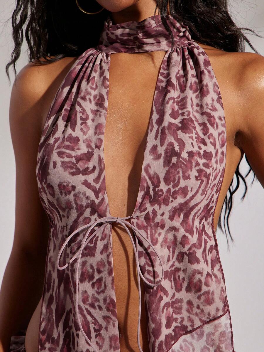 SHEIN MOD – Débardeur tressé sans dos à imprimé léopard pour sorties décontractées