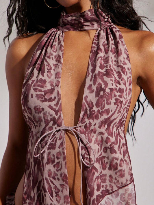 SHEIN MOD – Débardeur tressé sans dos à imprimé léopard pour sorties décontractées