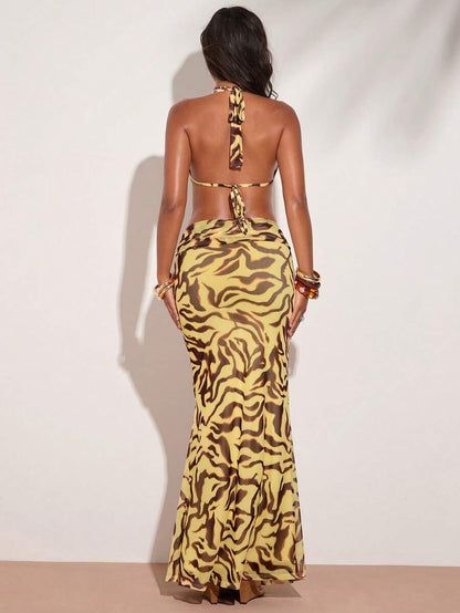 SHEIN BAE – Robe transparente sans dos avec imprimé zébré pour les vacances