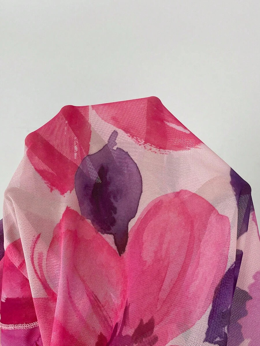 Aloruh – Robe mini à col ras-du-cou en tissu léger avec imprimé floral
