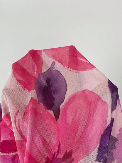 Aloruh – Robe mini à col ras-du-cou en tissu léger avec imprimé floral