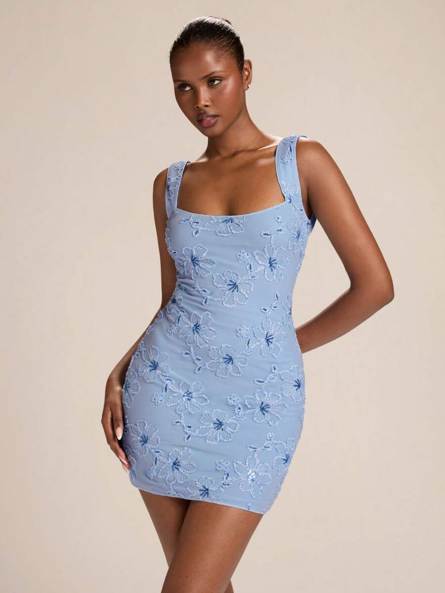 SHEIN BAE – Robe moulante dos nu à encolure carrée pour femmes, idéale pour les sorties estivales (Copie)