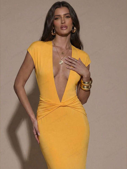 SHEIN BAE – Robe moulante à col V et manches courtes pour événements estivaux