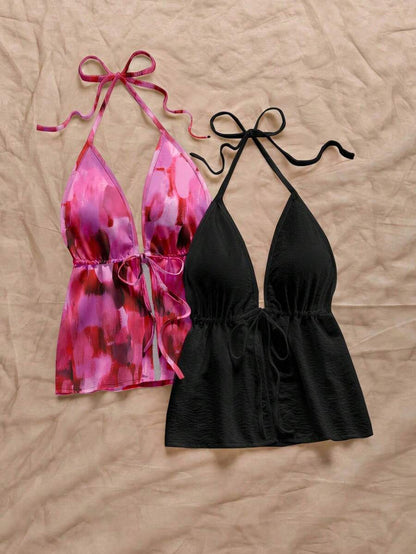 Soleia – Ensemble de hauts camisole à col ras-du-cou avec motifs texturés et unicolores