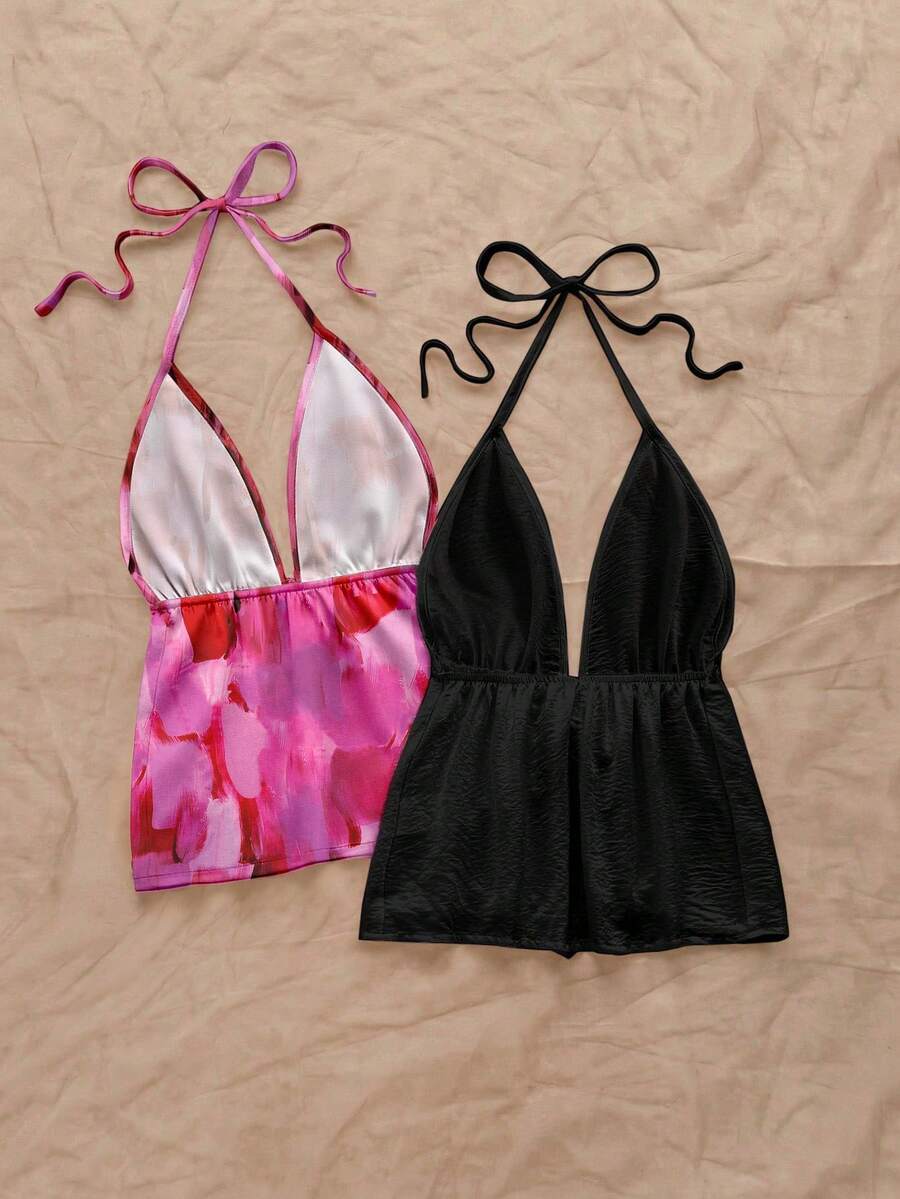 Soleia – Ensemble de hauts camisole à col ras-du-cou avec motifs texturés et unicolores