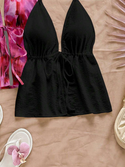 Soleia – Ensemble de hauts camisole à col ras-du-cou avec motifs texturés et unicolores