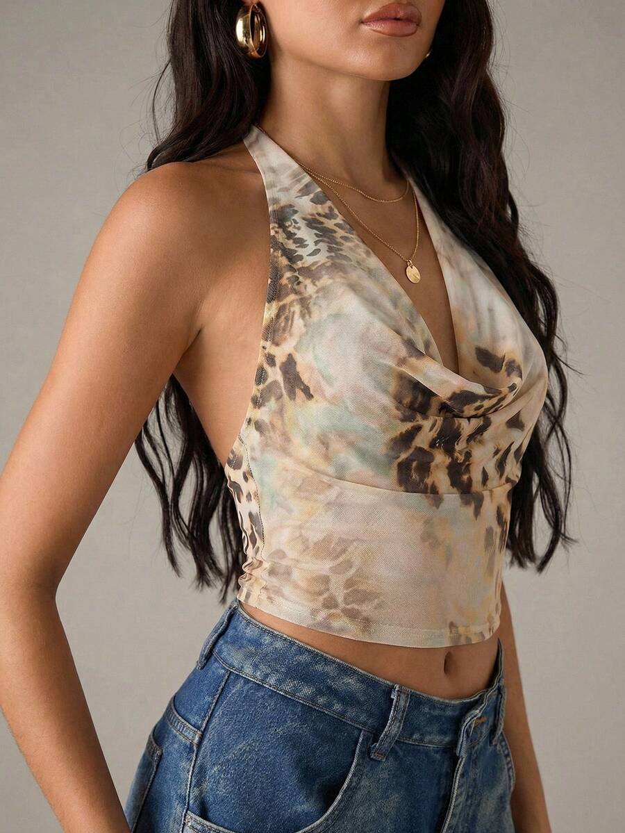 SHEIN BAE – Débardeur minimaliste imprimé dos nu en tissu léger et coupe ajustée