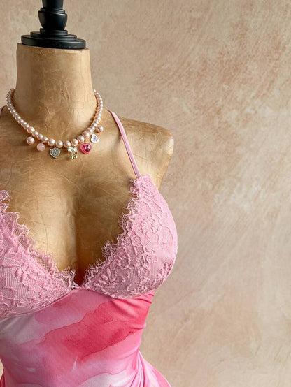 Soleia – Robe dos nu à imprimé floral et bordure en dentelle mesh