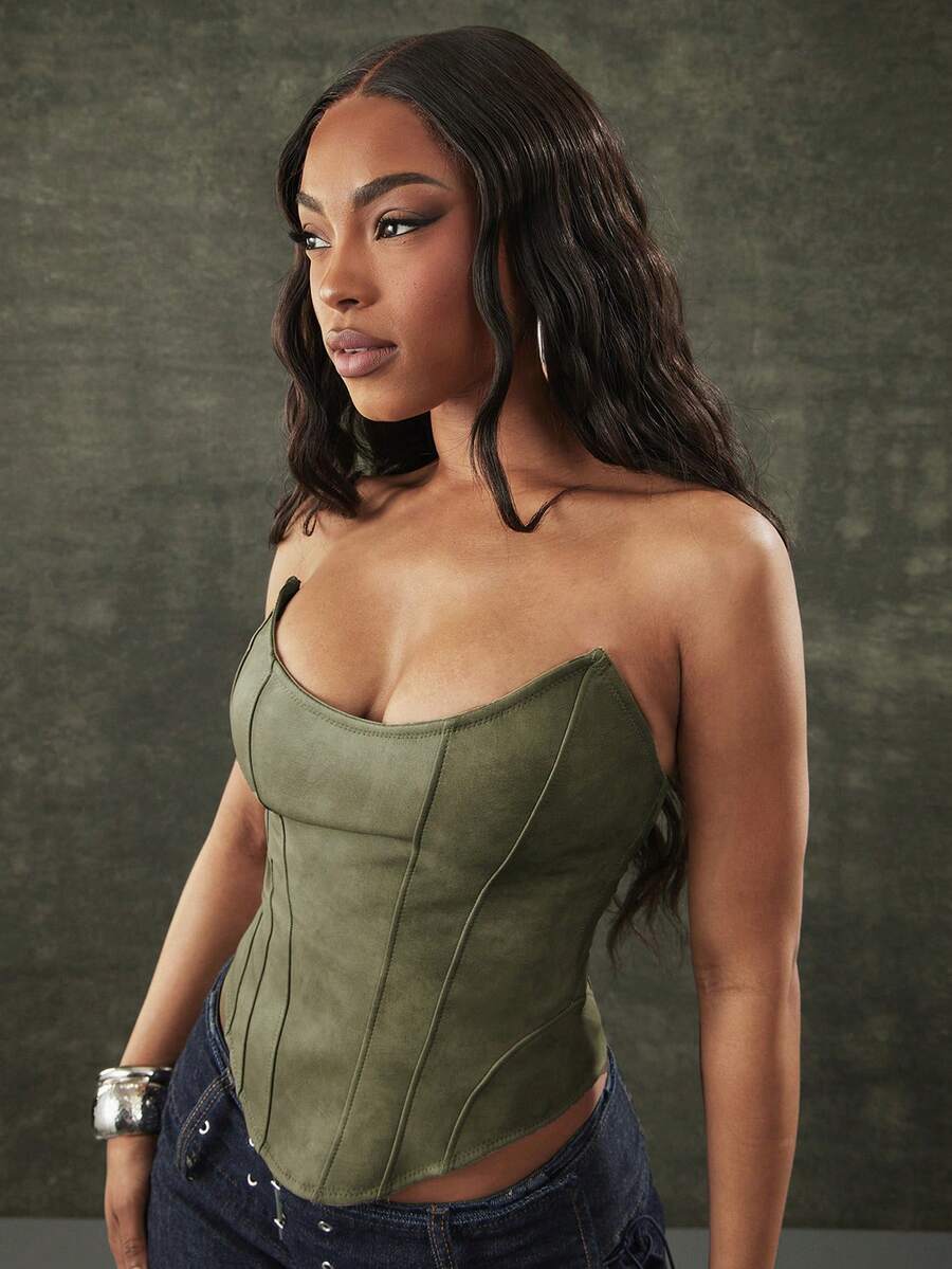 Denimoi – Top corset à col rond avec lacets et coupe ajustée