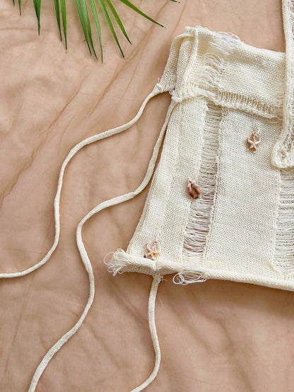 Soleia Ensemble deux pièces tricoté – Top tube coquillages et mini-jupe courte