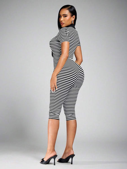 Radiana – Combinaison tricot à col polo et pantalon capri ajusté
