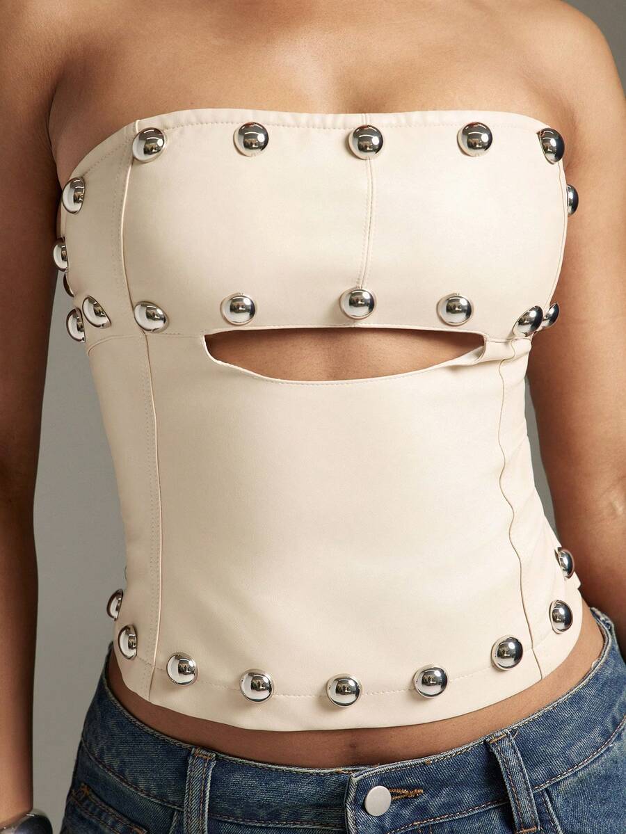 Denimoi – Top corset clouté sans bretelles, coupe ajustée