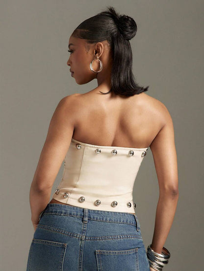 Denimoi – Top corset clouté sans bretelles, coupe ajustée