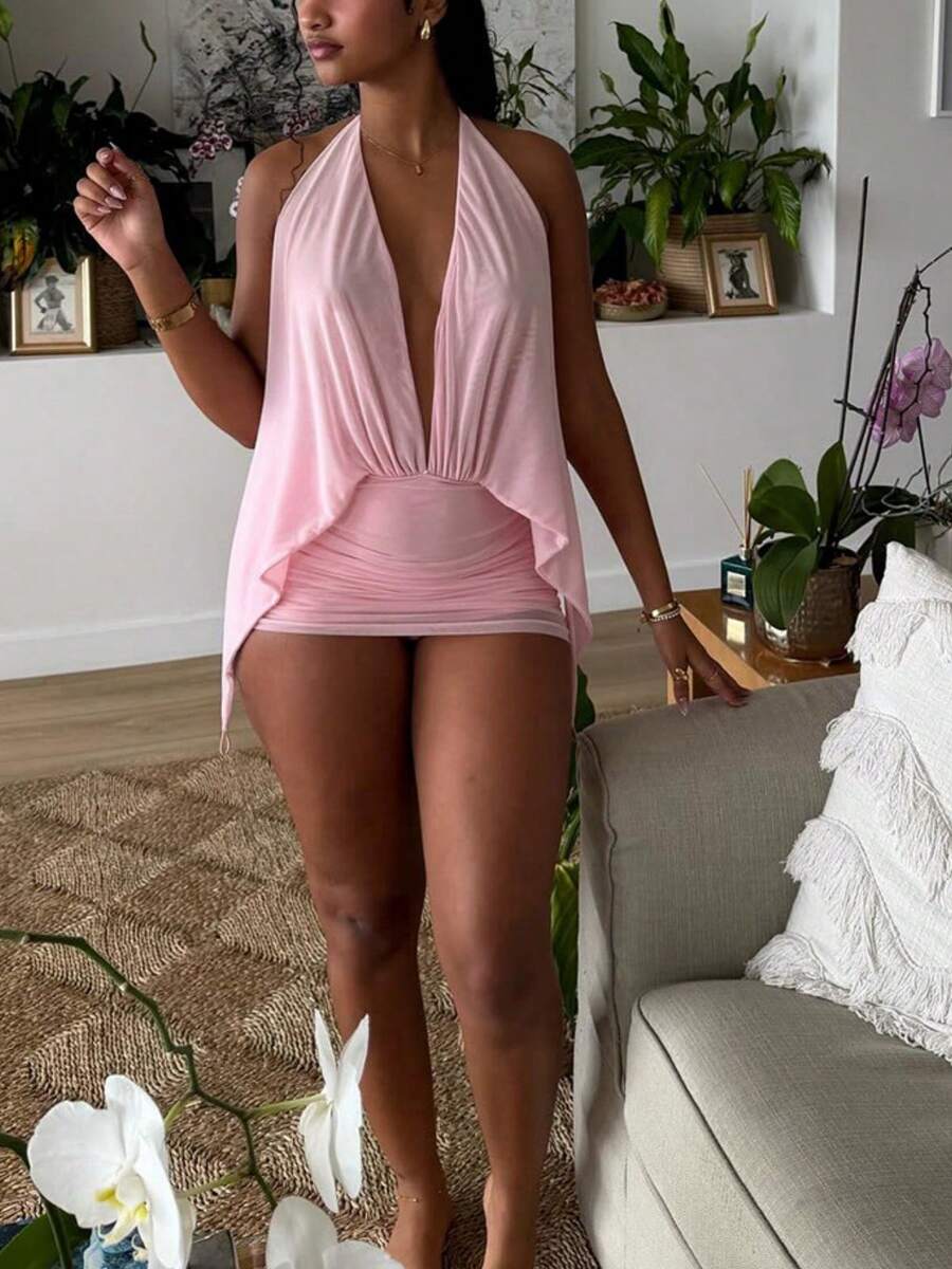 Rompers – Bodycon dos nu à col halter et décolleté plongeant