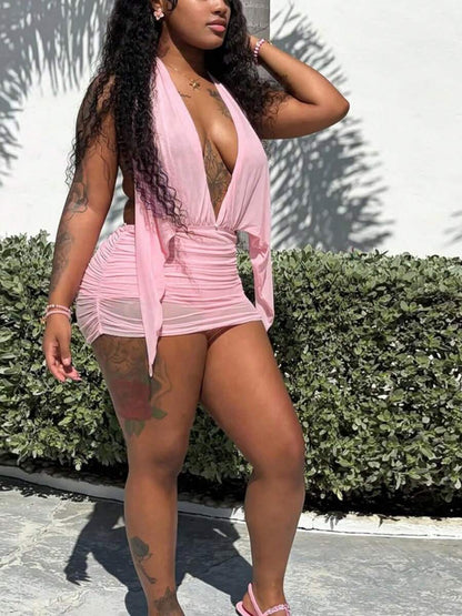 Rompers – Bodycon dos nu à col halter et décolleté plongeant