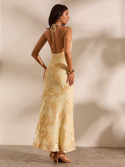 Opulessa – Robe dos nu en tricot à coupe ajustée et bretelles fines
