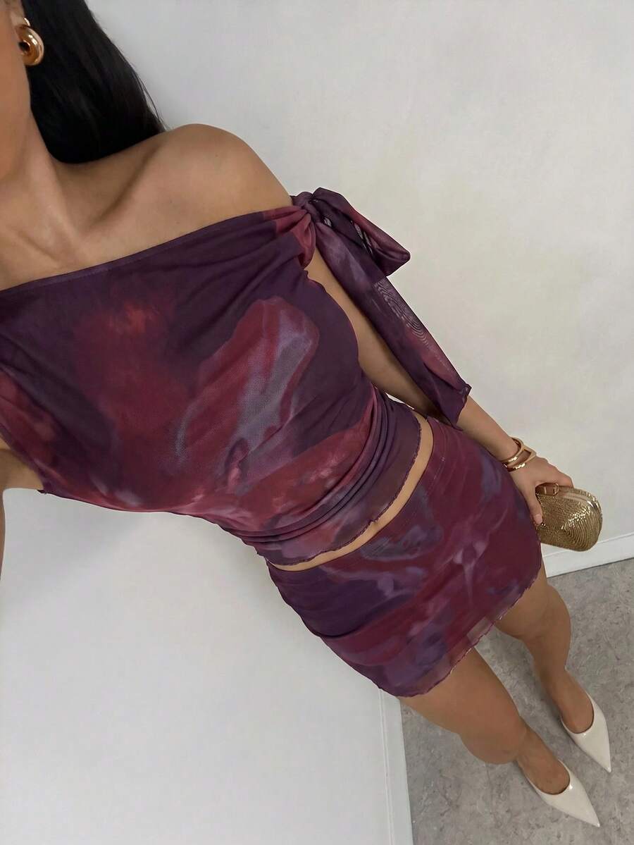 SHEIN – Ensemble swim 2 pièces à épaule asymétrique et jupe mini froncée