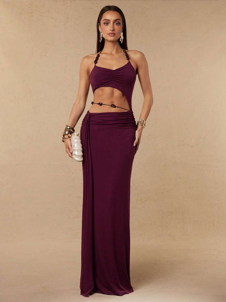 Sixtylia – Robe asymétrique en maille à volants et ceinture nouée