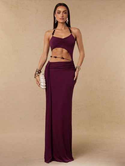 Sixtylia – Robe asymétrique en maille à volants et ceinture nouée
