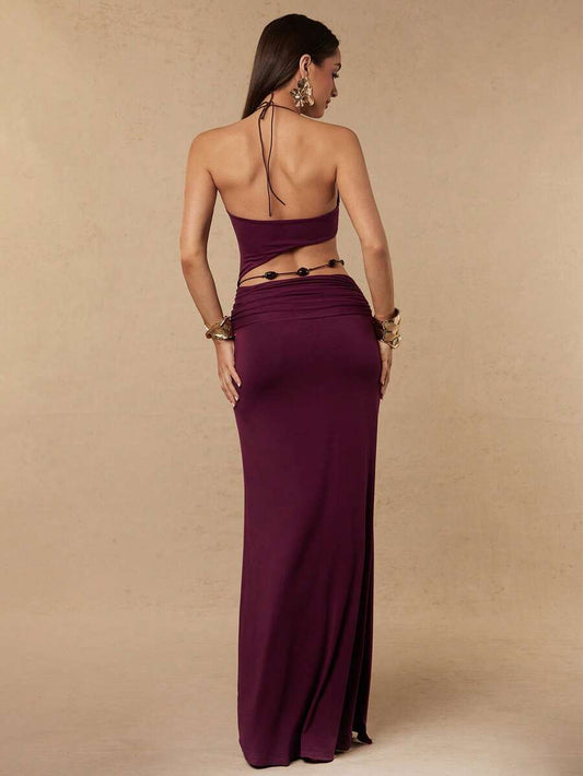 Sixtylia – Robe asymétrique en maille à volants et ceinture nouée