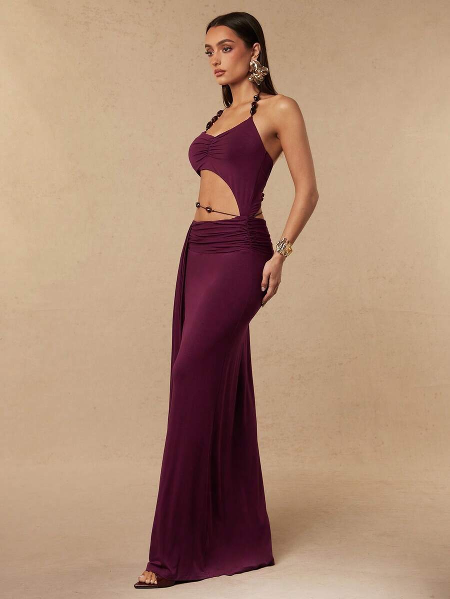 Sixtylia – Robe asymétrique en maille à volants et ceinture nouée