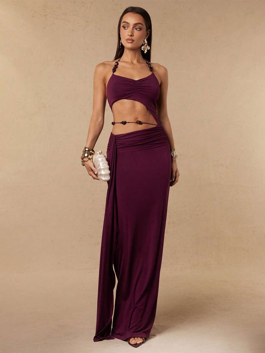 Sixtylia – Robe asymétrique en maille à volants et ceinture nouée