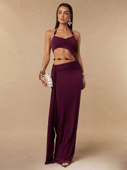 Sixtylia – Robe asymétrique en maille à volants et ceinture nouée