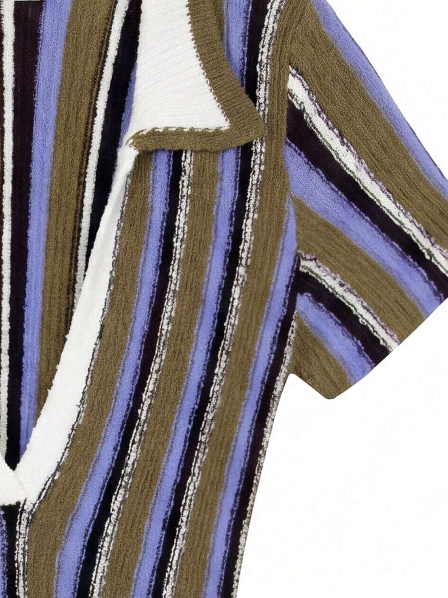 Saylia – Robe ajustée à col polo rayé vintage et col V