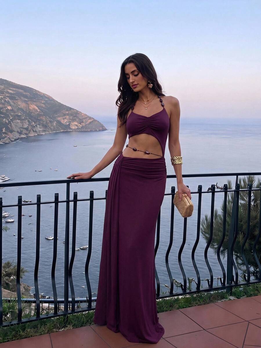Sixtylia – Robe asymétrique en maille à volants et ceinture nouée