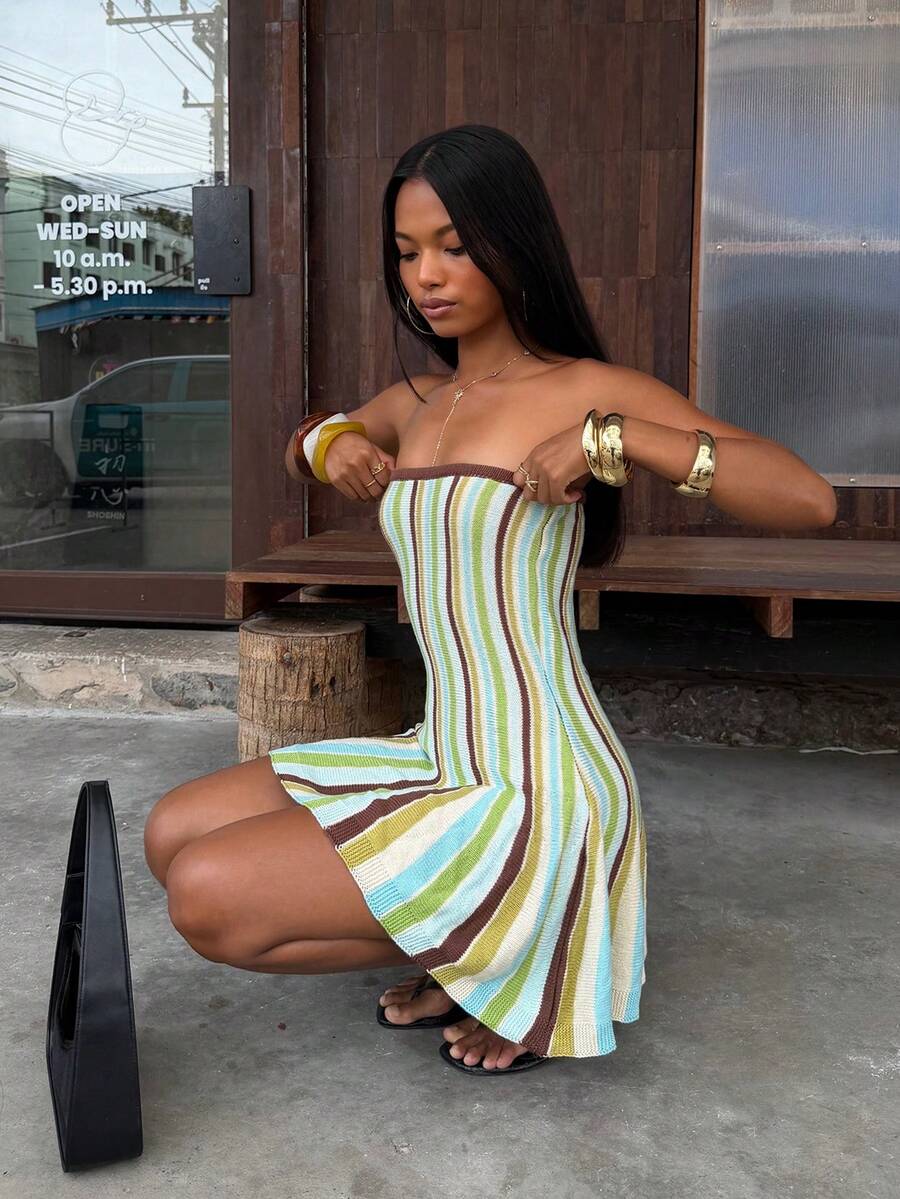 SHEIN BAE – Robe droite en tricot sans bretelles à taille ajustée