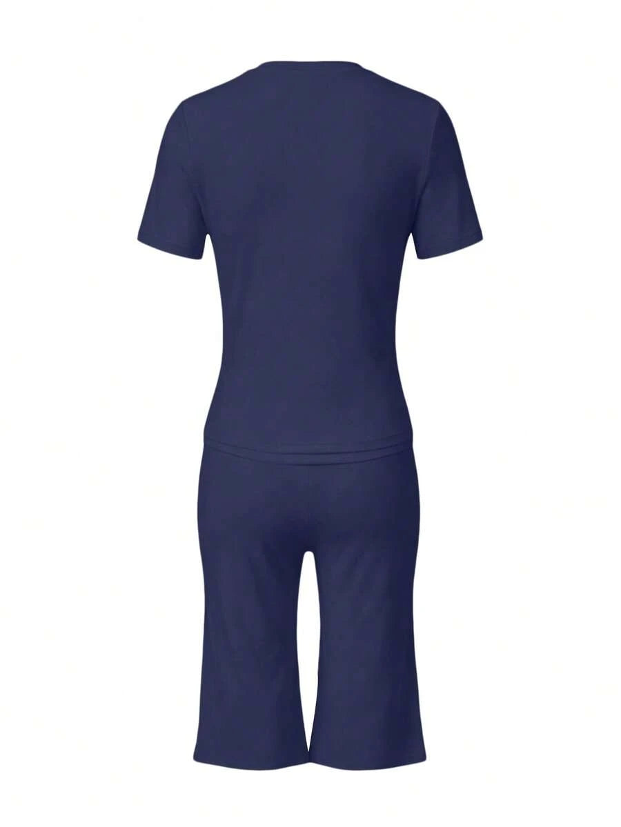 Bachina – Ensemble 2 pièces col rond et pantalon évasé 3/4
