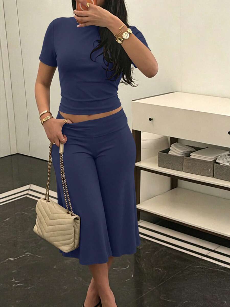 Bachina – Ensemble 2 pièces col rond et pantalon évasé 3/4