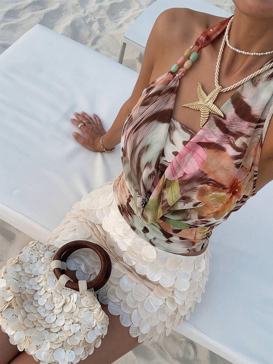 Firerie – Blouse sans manches en maille imprimée à perles