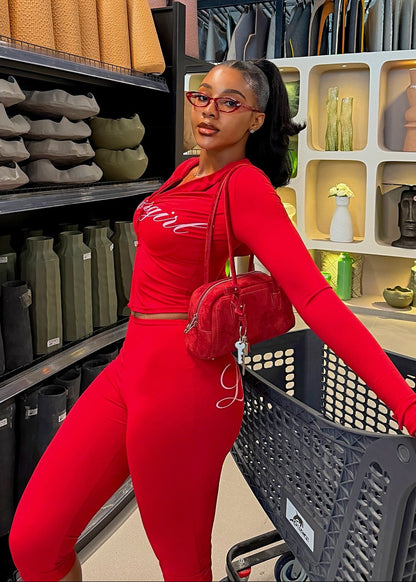 SUMWON WOMEN – Ensemble zip hoodie et leggings à imprimé script et coupe ajustée