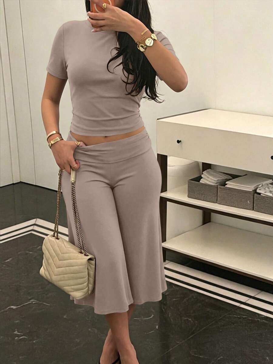 Bachina – Ensemble 2 pièces col rond et pantalon évasé 3/4