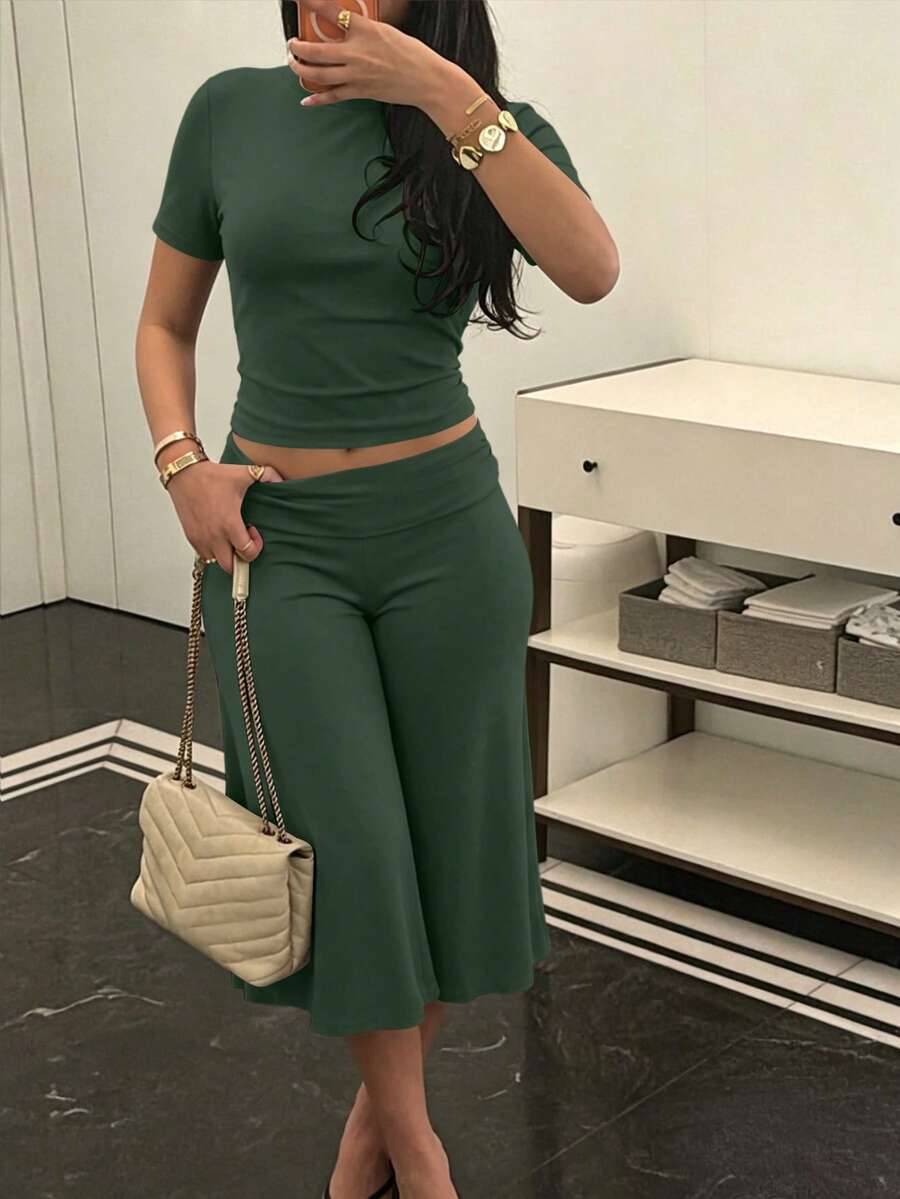 Bachina – Ensemble 2 pièces col rond et pantalon évasé 3/4