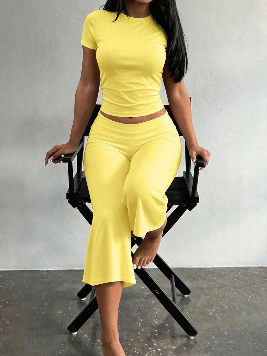 Bachina – Ensemble 2 pièces col rond et pantalon évasé 3/4