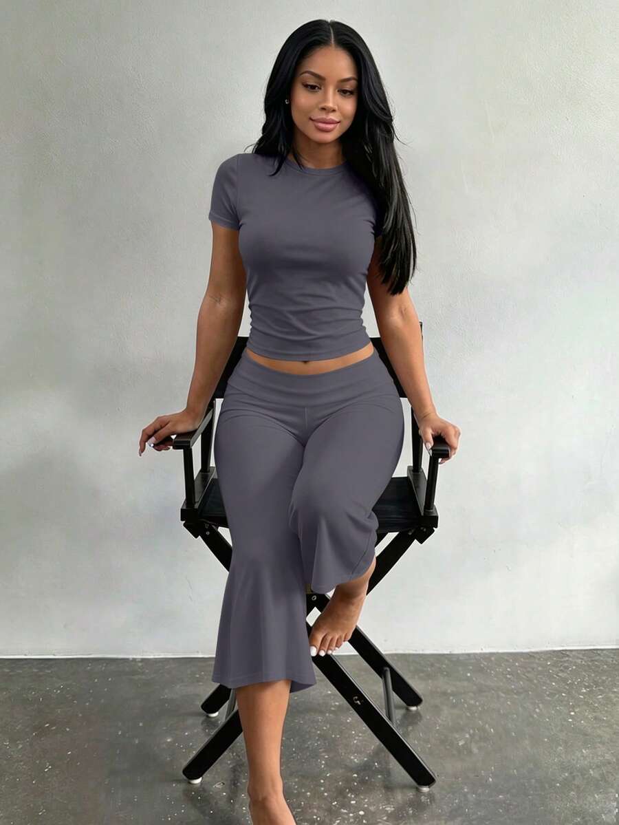 Bachina – Ensemble 2 pièces col rond et pantalon évasé 3/4