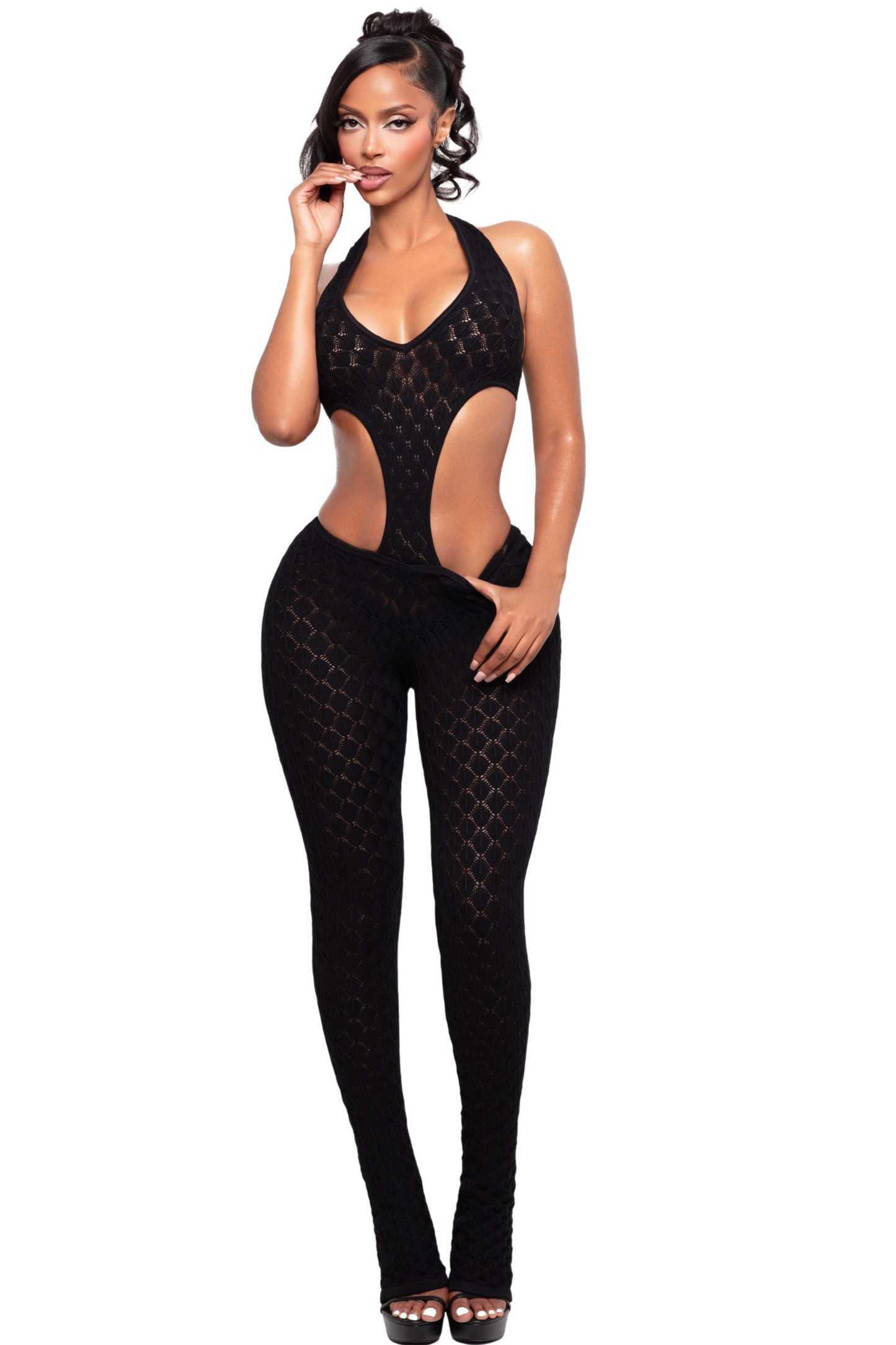 Bachina – Jumpsuit en maille avec décolleté plongeant et coupe ajustée