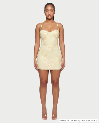 LYSENNE Floral Lace-Up Back Mini Dress