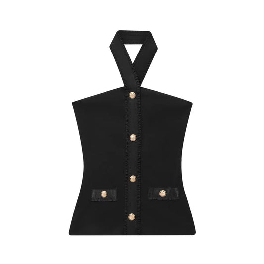 Bachina – Ensemble gilet et pantalon long unicolore, coupe bureau