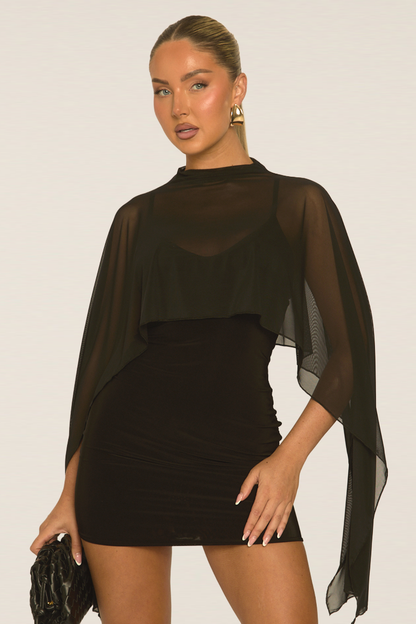 Rebellious - Black Cape Detail Mini Dress